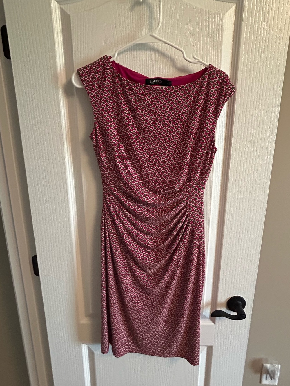 Lauren Ralph Lauren Magenta Geometric Ruched Midi Dress